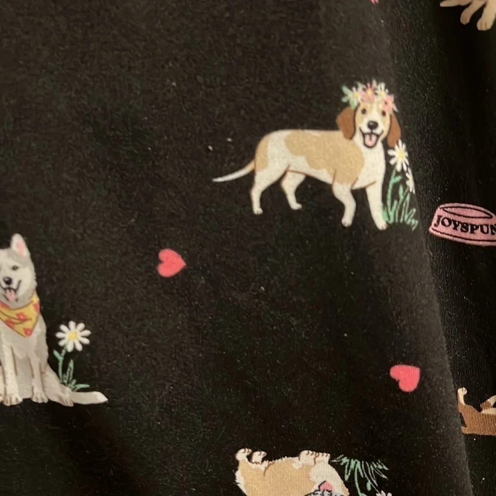 VTG Joyspun Size 2X Short Sleeve Black With All over Dogs Print PJ Set